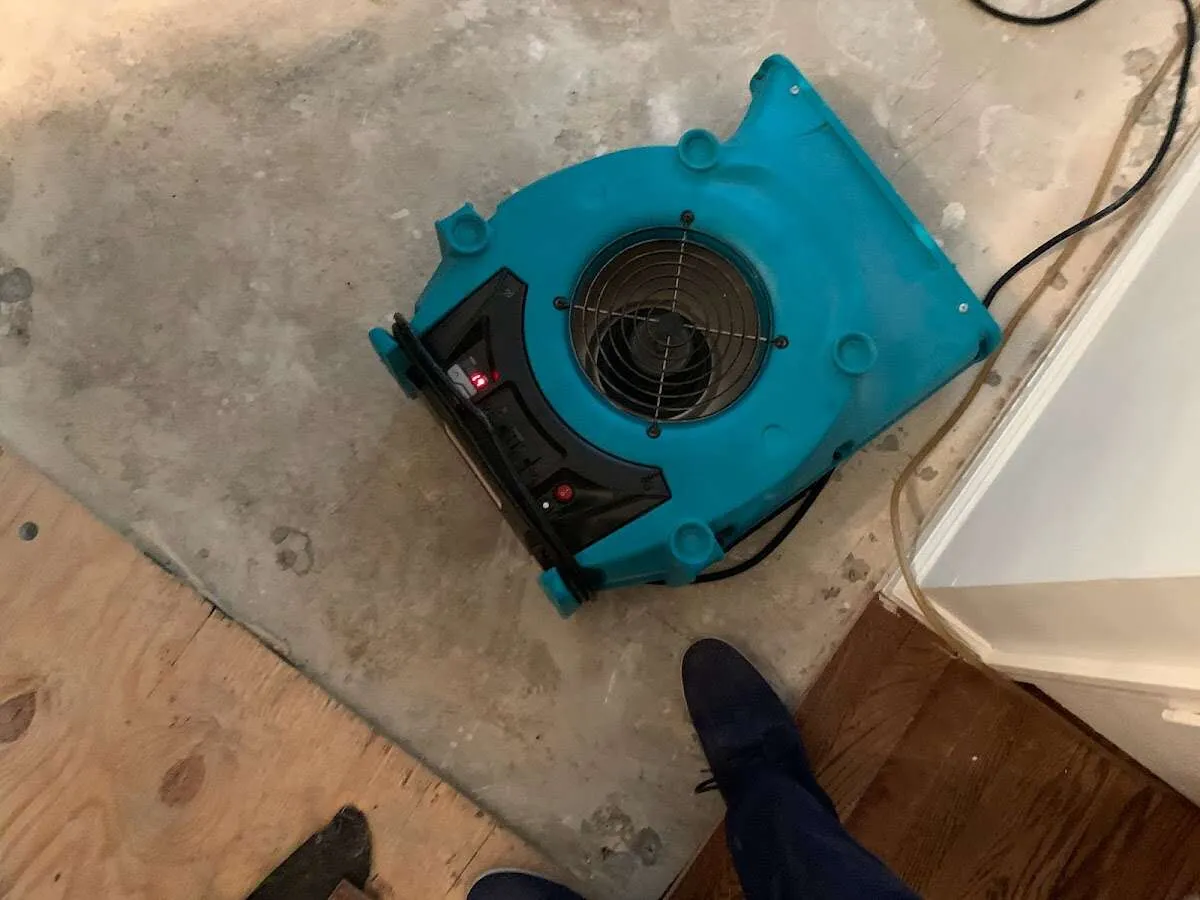 Air mover drying subfloor during Commercial Water Damage Restoration in Scottsboro